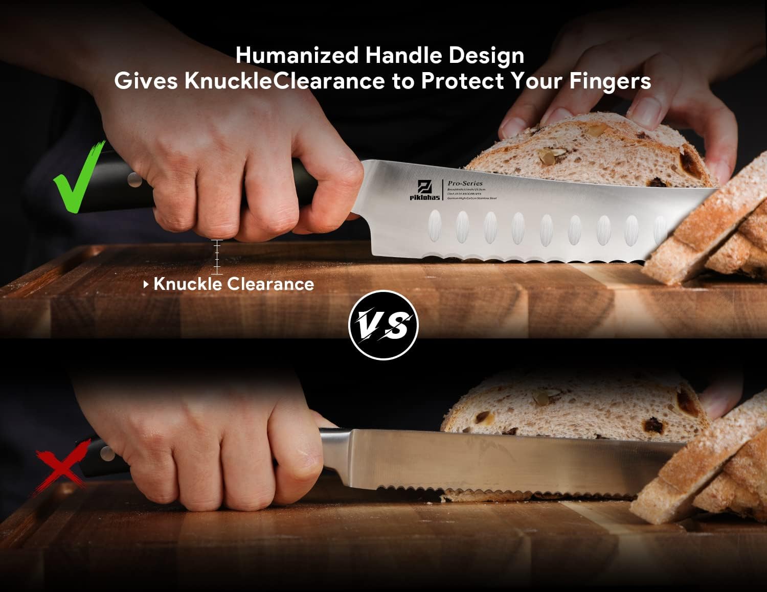 Resharpenable Bread Knife, 8 Inch Multifunction Serrated Knife, German HC Stainless Steel Bread Cutting Knife with Innovative Wavy Edge for Efficient Slicing, Razor Sharp for Homemade Bread