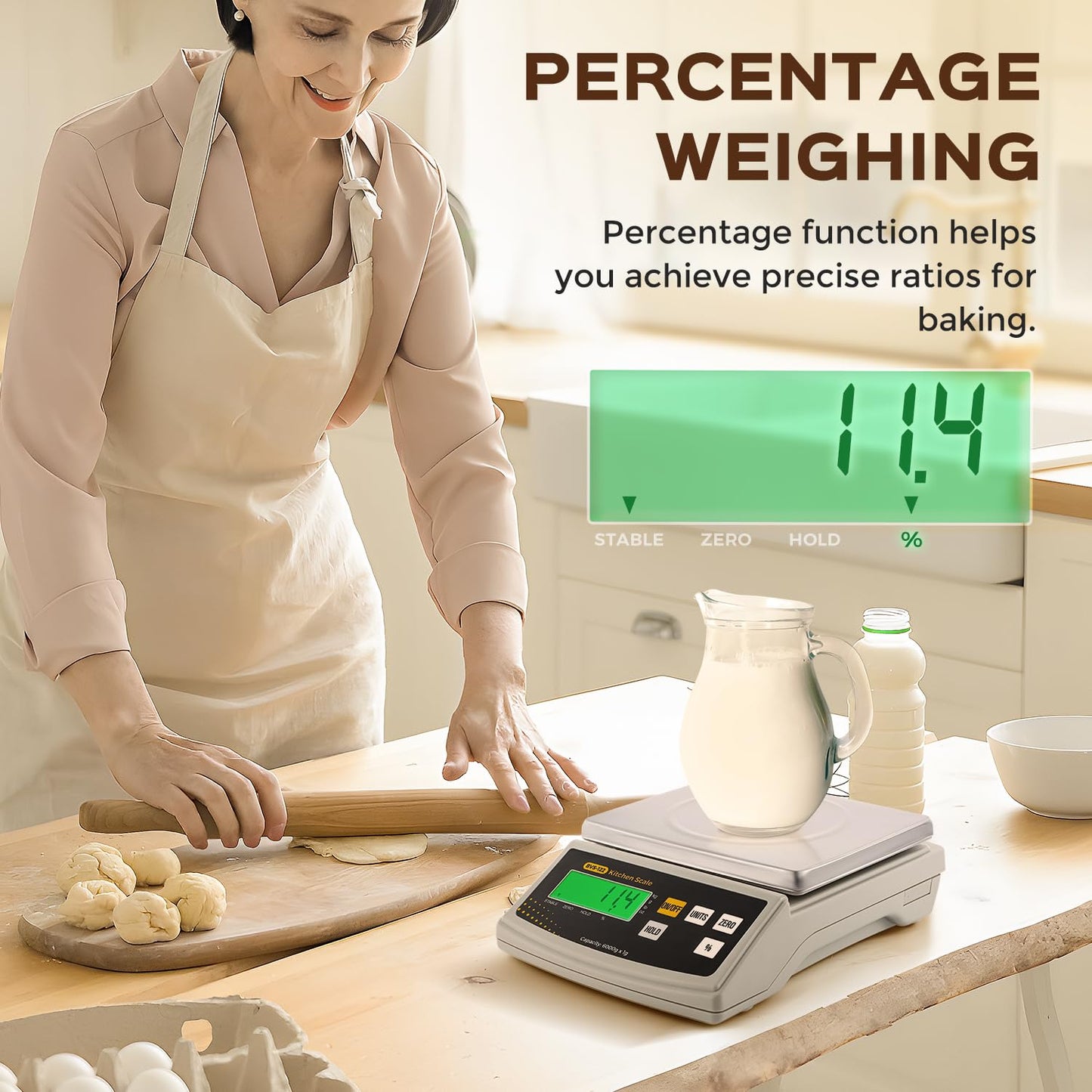 Bonvoisin Digital Food Scale 12lb x 0.002lb Kitchen Scale Weight Ounces and Grams Percentage Weighing Baking Scale for Cooking, Baking, Candle Soap Making, with Stainless Steel Platter