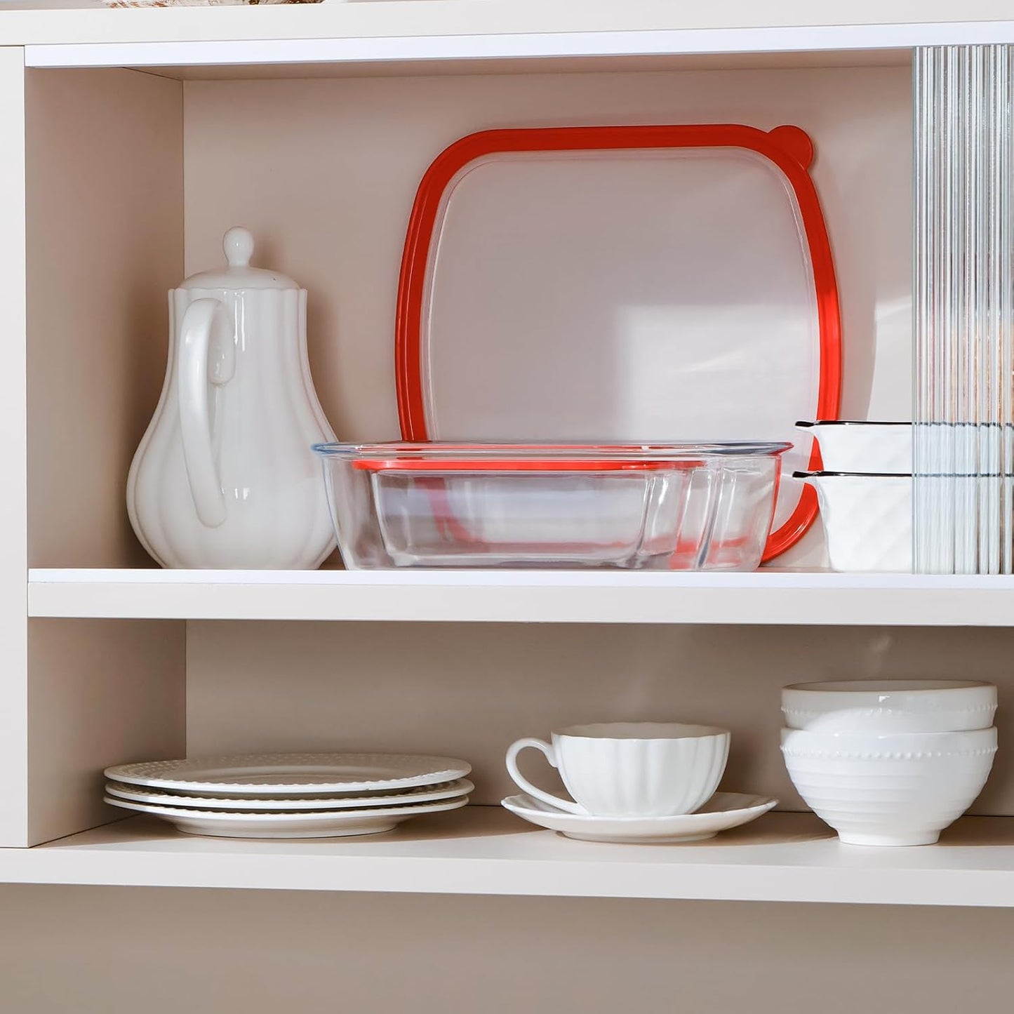 NUTRIUPS 2-Piece 9x9 & 7x7 Square Glass Baking Dish with Lid Set, Deep Baking Pan, Oven Dishwasher and Microwave Safe (Tempered Glass, 1 QT, 2.7 QT)