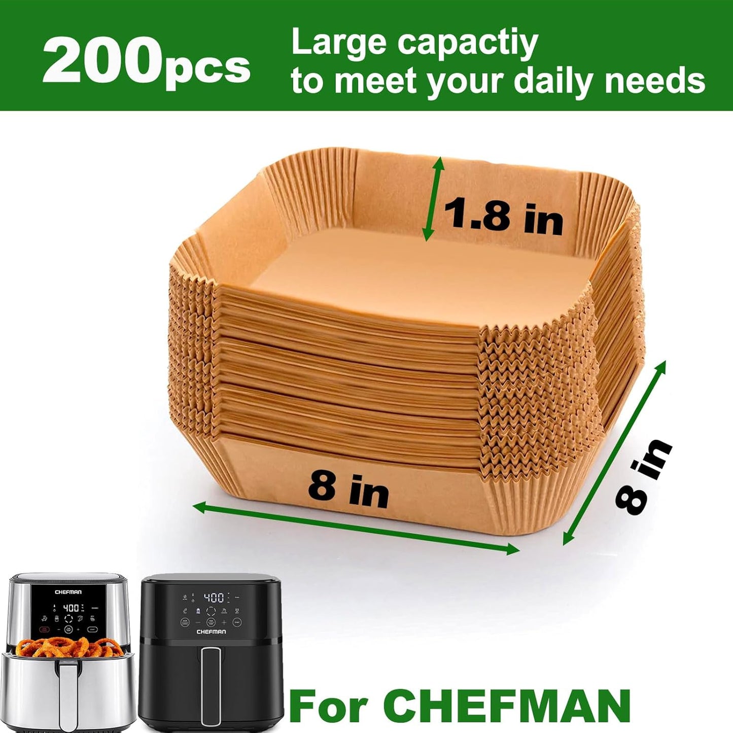 Air Fryer Paper Liners for Chefman 6 QT Compact, 200Pcs 6qt Air Fryer Liners, 8 quart Air Fryer Liners, Parchment Paper Liner for Chefman TurboFry 8-Qt Stainless Steel