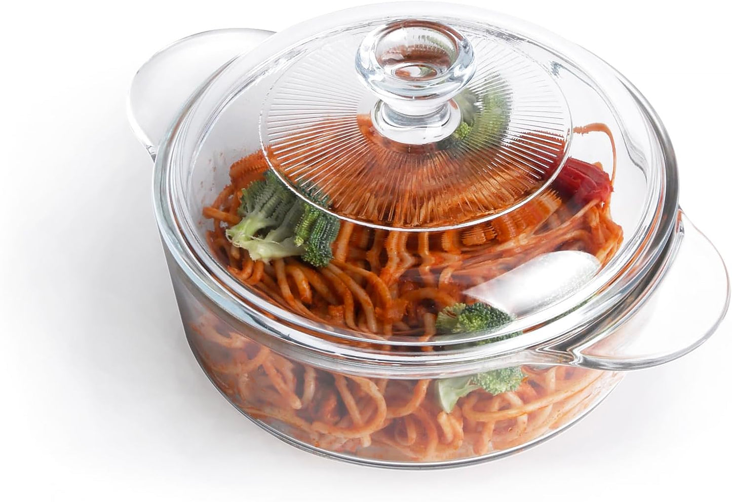 Clear Round Glass Casserole with Lid, Baking Dish with Glass Cover, Oven, Freezer and Dishwasher Safe (1-Quart Round)