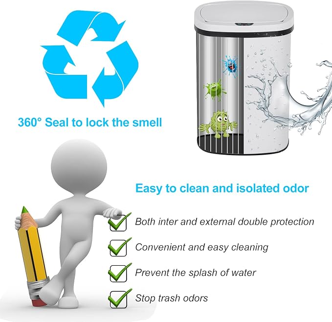 Bigacc 13 Gallon Touch Free Automatic Stainless Steel Trash Can Garbage Can - Image 4