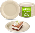 Small Paper Plates, 100 Pack Paper Plates 6 inch, 100% Compostable Plates Eco Friendly Disposable Plates, Small Dessert Plates, Brown Paper Plates