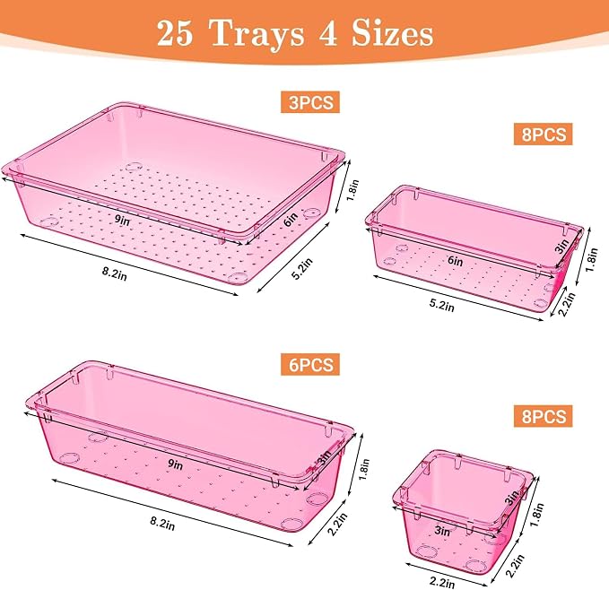 SpaceHacks 25 PCS Plastic Drawer Organizer Set, 4-Size Versatile Organizer - Image 2