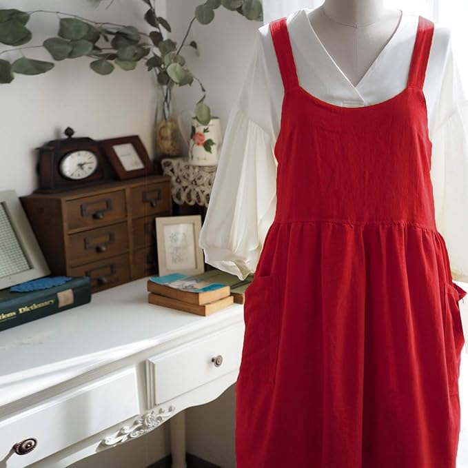 Uaussi Cotton Linen Apron Cross Back Work Apron - Image 3