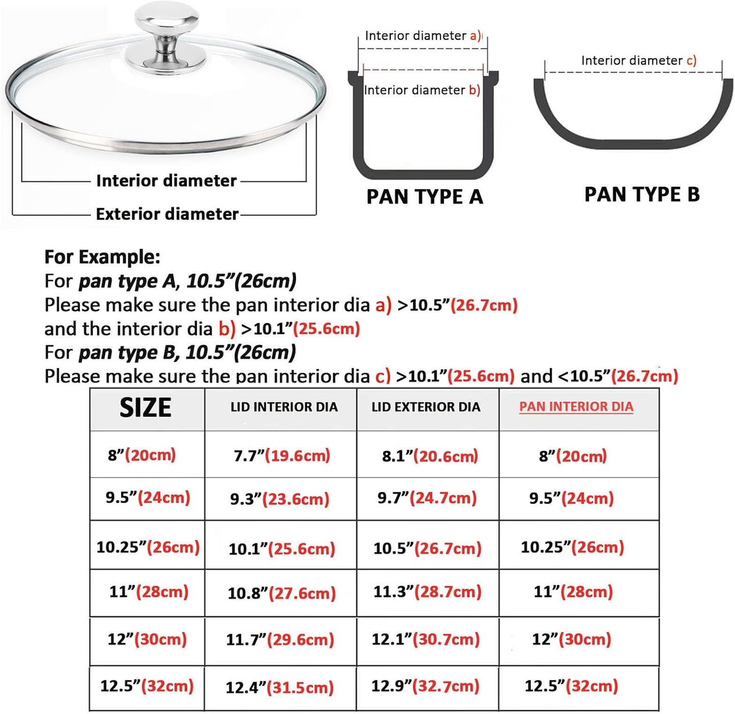 Glass Lid for 11 Inch Stainless Steel Cast Iron Skillets Frying Pans, 28cm Tempered Lids for Dutch Ovens, 11 In Pan Cover with Stainless Steel Rim for Stock Pots, Dishwasher Safe