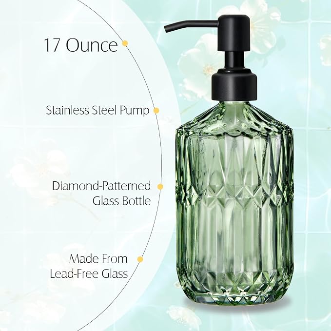 COHOSEGE 17 Oz Green Glass Kitchen Soap Dispenser - Image 2
