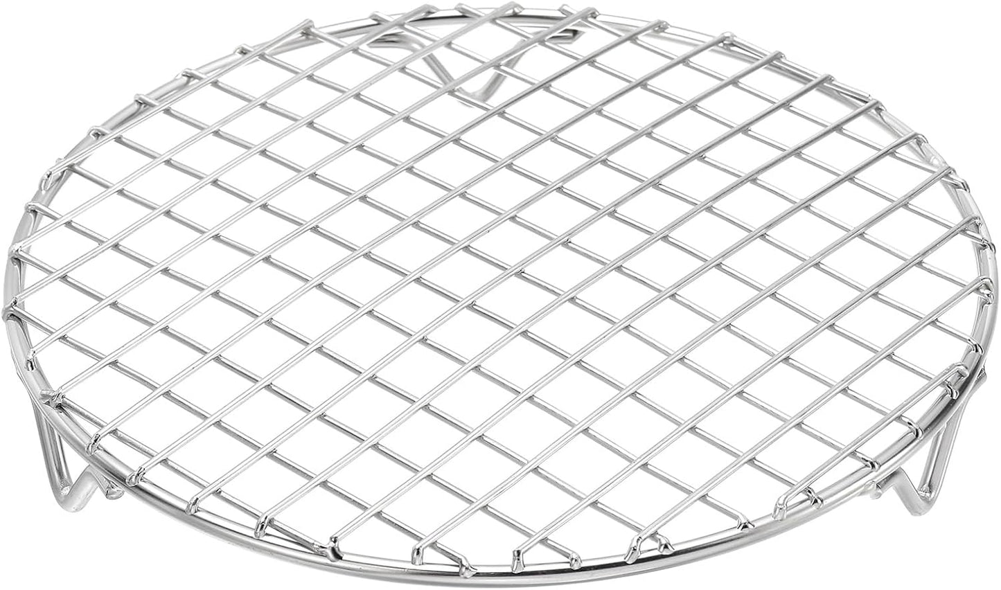 uxcell Round Cooking Rack with Legs, Dia 7.1 Inch 304 Stainless Steel Barbecue Grill for Cooking Baking Barbecue Air Fryer Racks, Silver