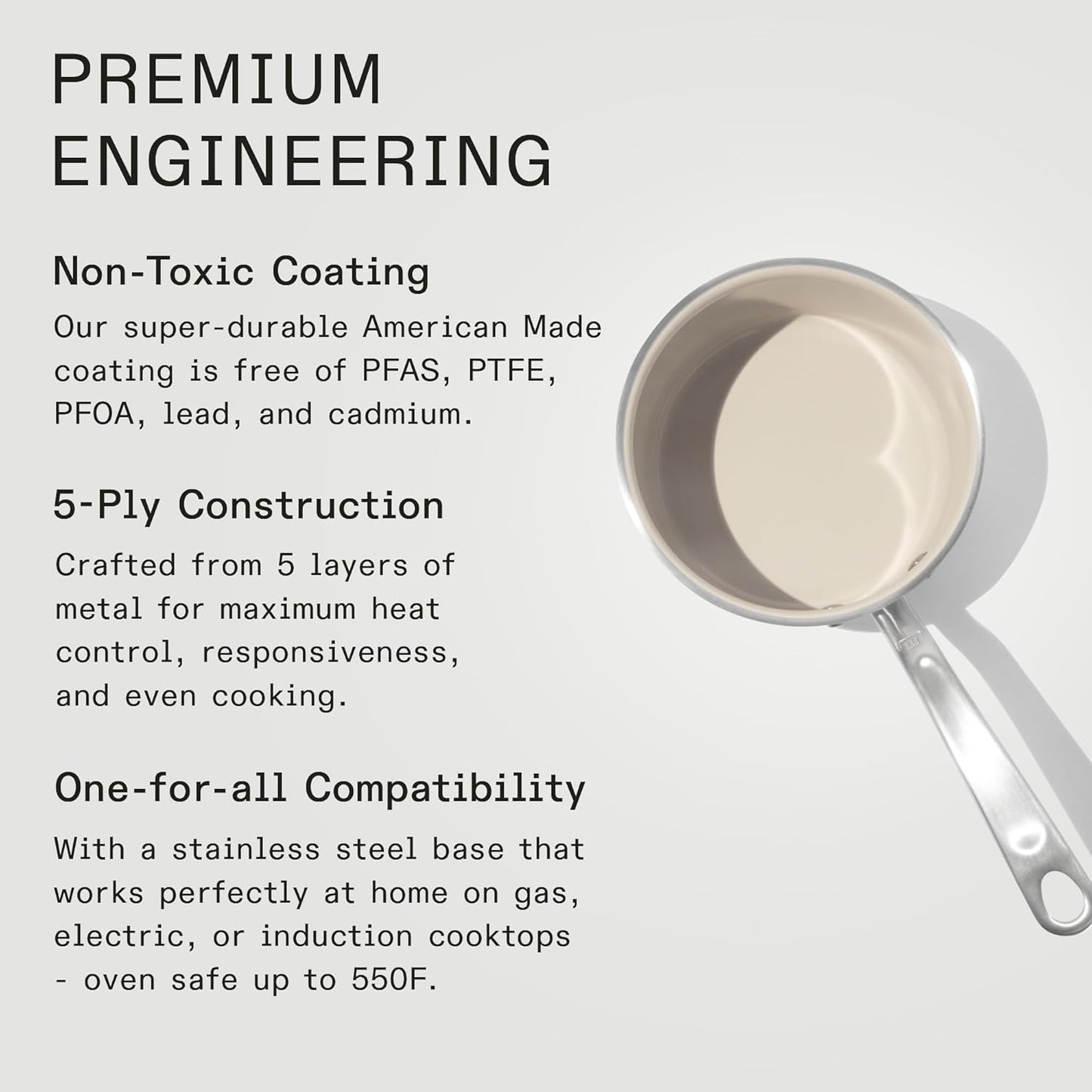 Made In Cookware - 2 QT Ceramic Non Stick Saucepan with Lid - 5-Ply Stainless Clad with Stay-Cool Handle - Professional Cookware - Crafted in Italy - Induction Compatible