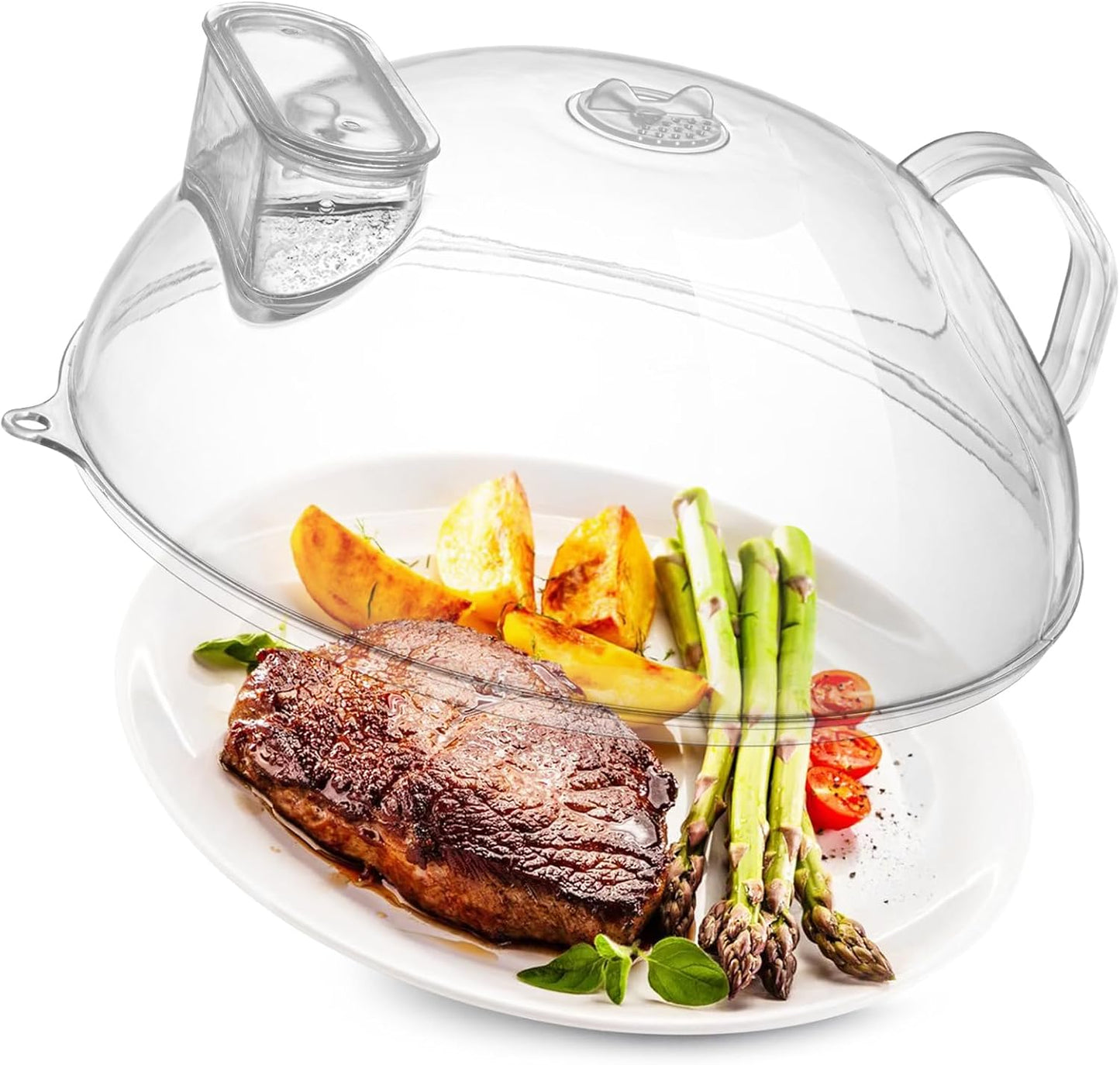 WENWELL Microwave Splatter Cover with Water Steamer,Protect Food Splashes,Dish Bowl Plate Serving Lid with Handle,BPA-Free,Clear Safe Plastic,Microwave Cover for Food,10 Inch
