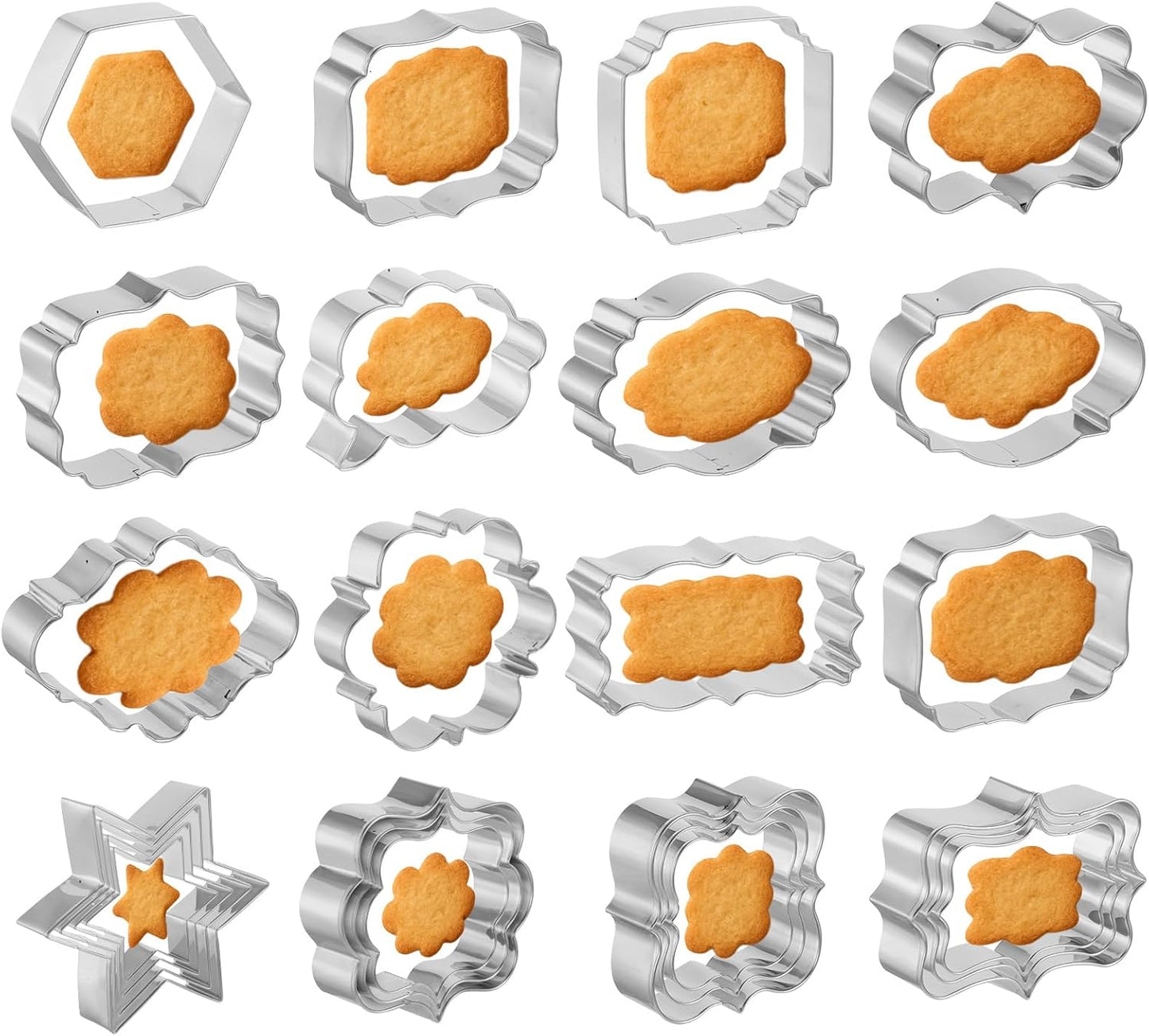 Large Plaque Cookie Cutter Set 25 Pcs Frames Cookie Cutters Stainless Steel DIY Fondant Cutters Molds for Baking MakingCookies Biscuit Fruit Diswasher Safe