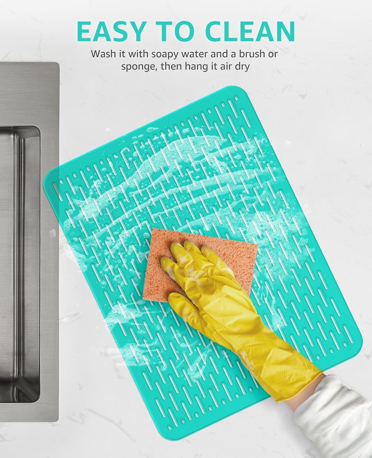 Bligli Mesh Sink Mat, 15.7 x 11.8inch Sink Prtector Mats for Kitchen Sinks, PVC Eco-Friendly Sink Protectors for Bottom of Sink, Fast Draining, Easy Cleaning, Clear Green