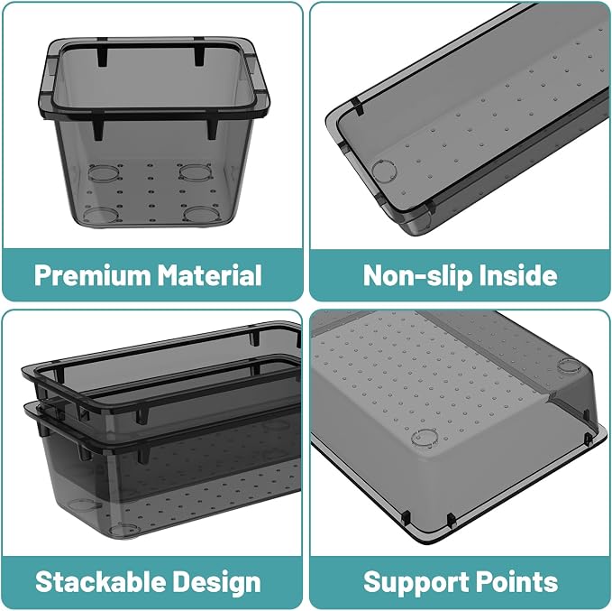 WOWBOX 8 PCS Clear Plastic Drawer Organizer Set, 4 Sizes Desk Drawer - Image 2