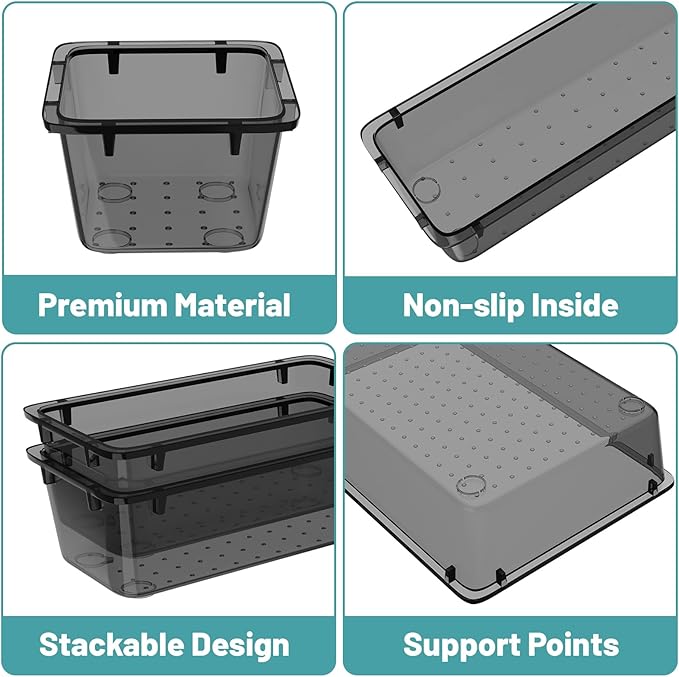 WOWBOX 8 PCS Clear Plastic Drawer Organizer Set, 4 Sizes Desk Drawer - Image 2