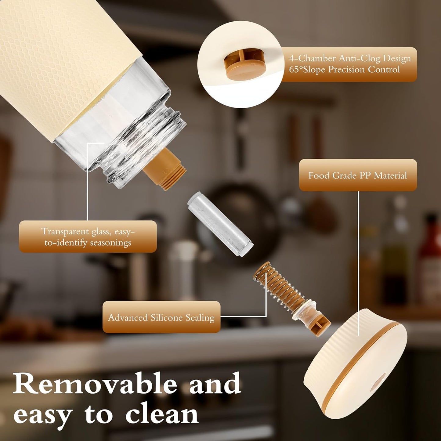 2-in-1 Salt Shaker, Glass Salt and Pepper Shakers Set for Kitchen, Salt and Pepper Containers with 1g Measuring Spoon, Farmhouse Cute Salt Pepper Shakers for Home Easy Filling, 1PCS