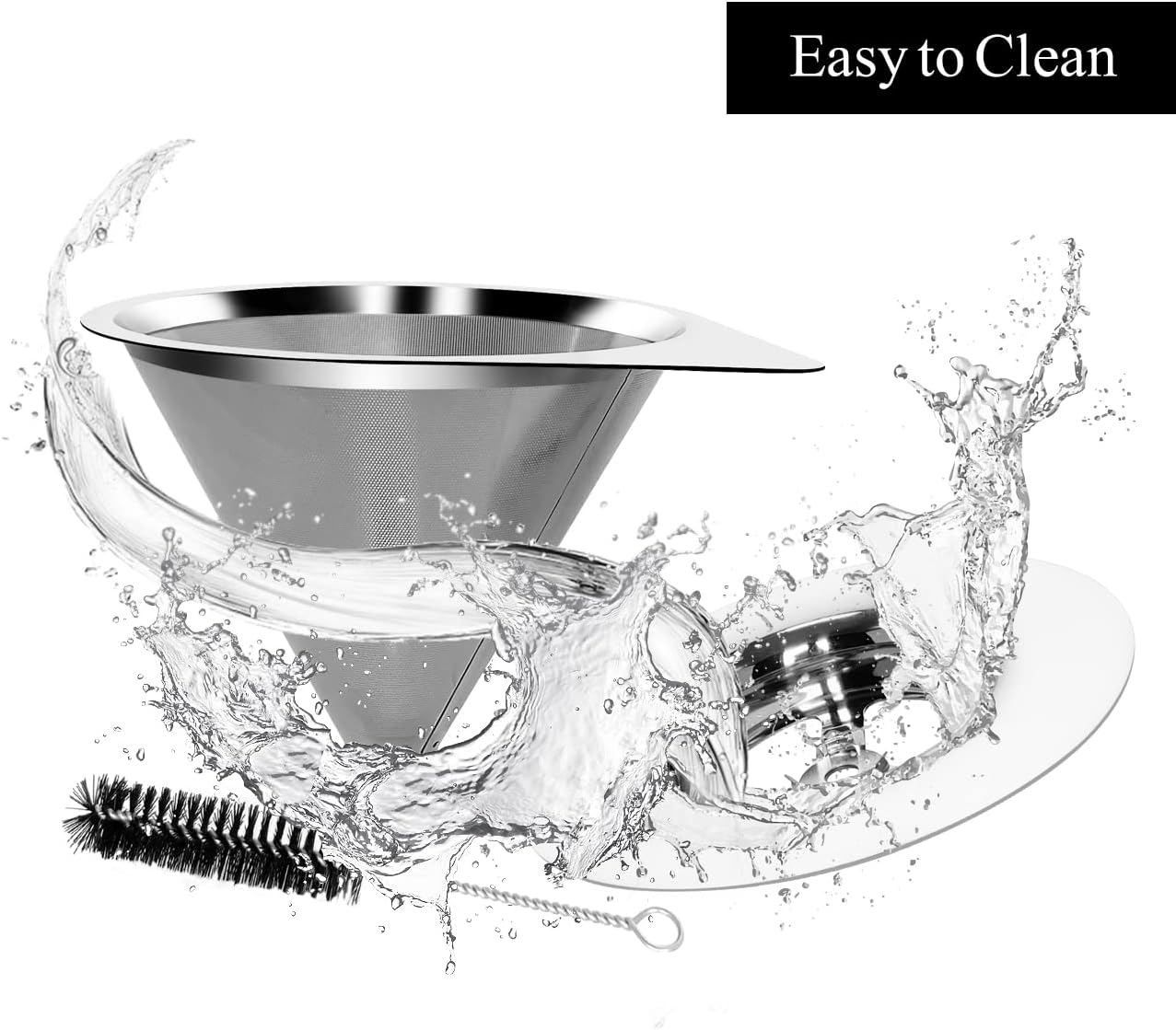 LHS Pour Over Coffee Dripper Reusable Coffee Filter Paperless Coffee Filter Stainless Steel Pour Over Coffee Maker Cone Coffee Dripper for 1-2 Cup,Silver