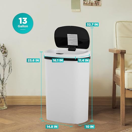 PayLessHere | 13 Gallon Plastic Trash Can | White | Automatic Touchless Lid - Image 7