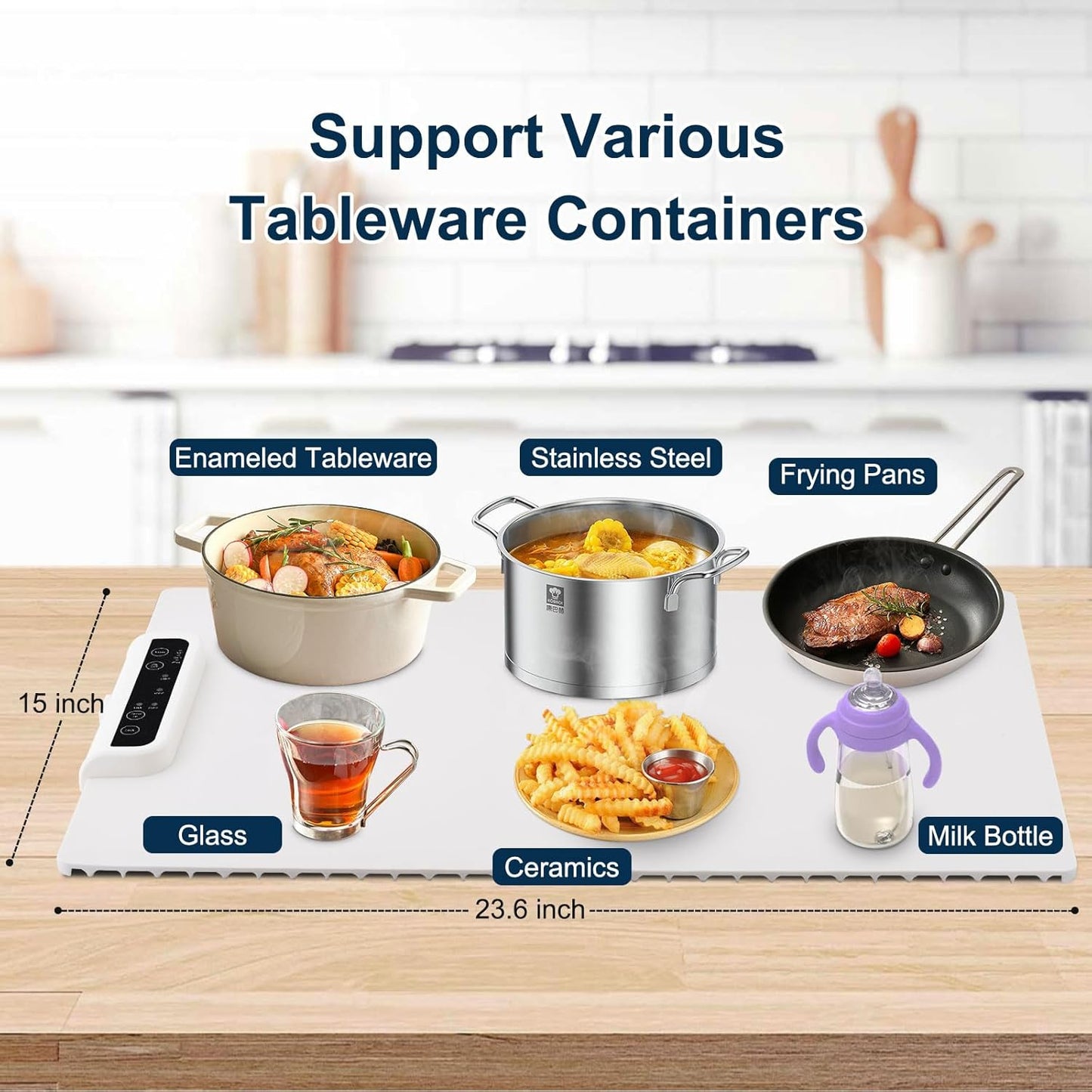 Warming Mat for Food, Full Surface Heating Electric Warming Tray for Food, 3-Temperature Settings Portable Food Warming Mat, Auto Shut-Off Rollable Warming Trays for Buffets Party, Gatherings White
