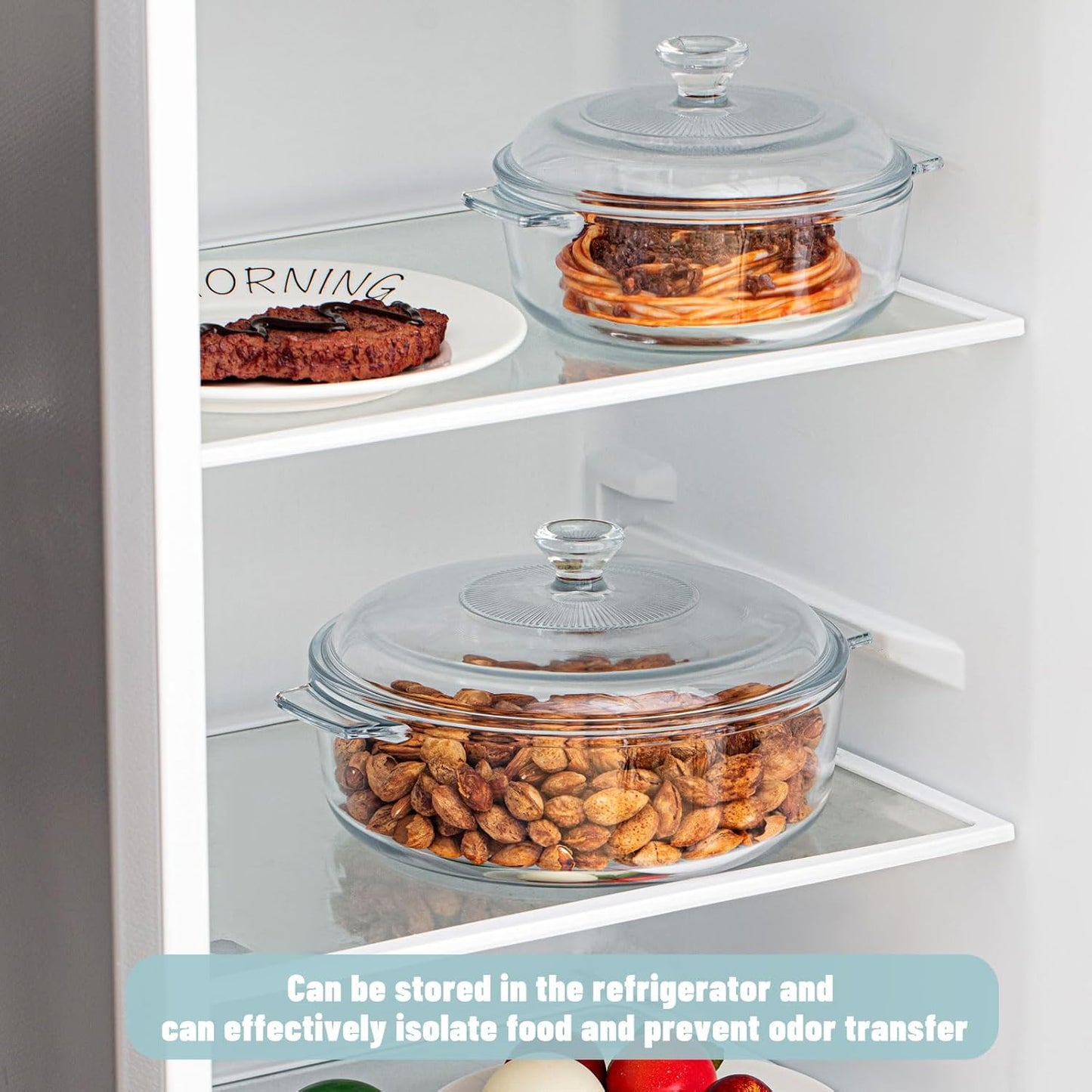 Maxcheck 2 Pieces Glass Casserole Dish with Lid Baking Casserole Dish Covered Cookware Microwave Bowls with Handle for Kitchen Restaurant Home Party Cooking, Oven Safe (Round,0.8L/ 1.7L)