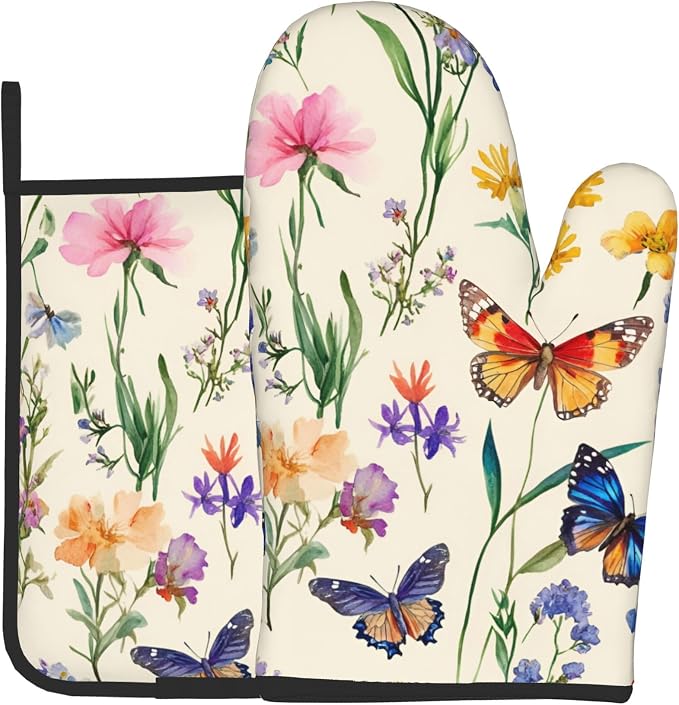 Vintage Floral Oven Mitts and Pot Holders Spring Summer Kitchen Accessories Set by DZGlobal