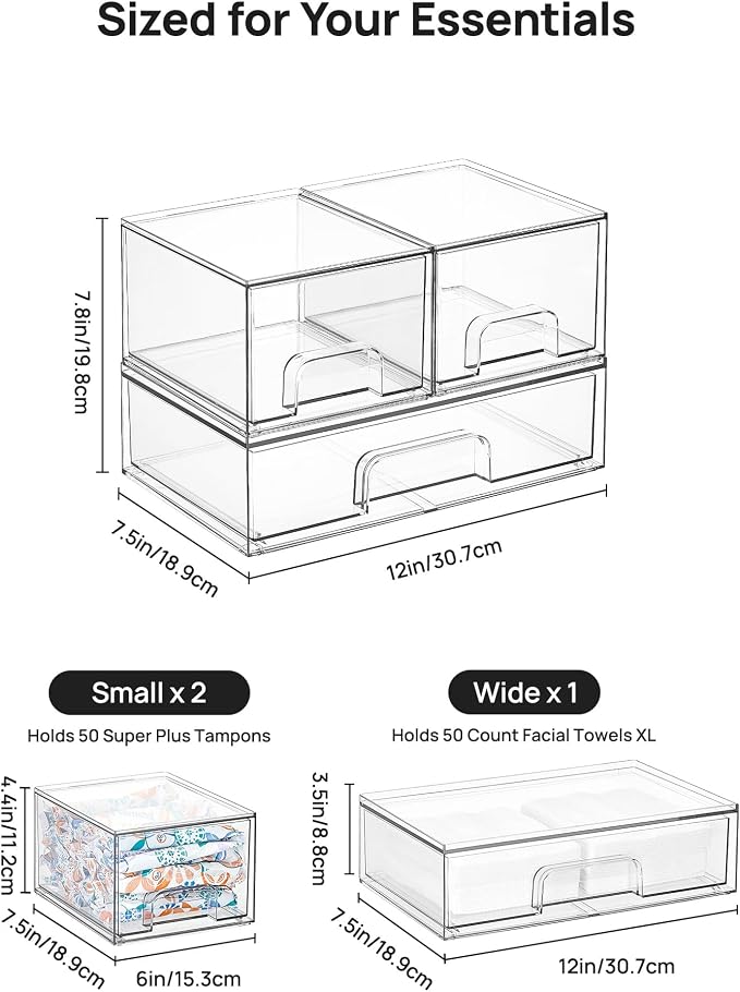Vtopmart Stackable Storage Drawers Set of 3, Beauty Supplies, Pantry - Image 5