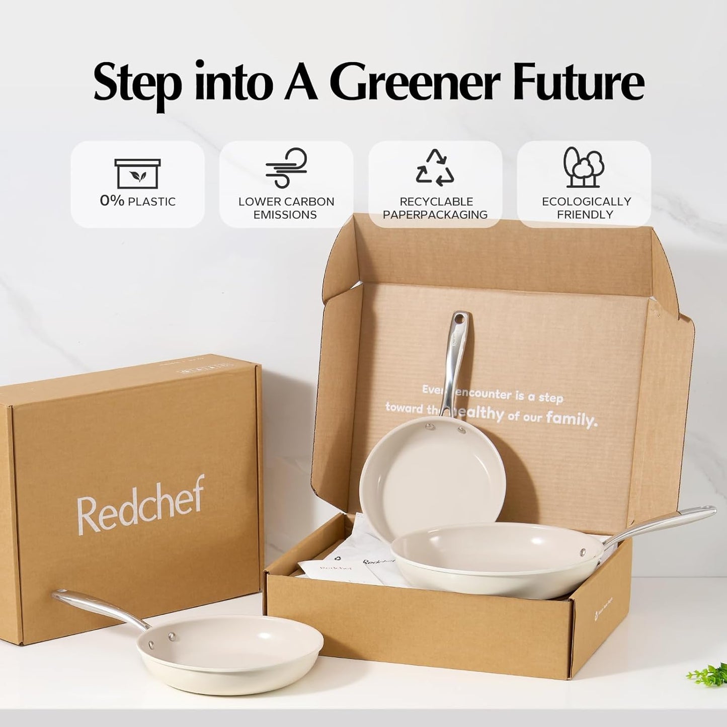 Redchef Nonstick Frying Pans Set, Ceramic Pan Skillet, Non Toxic Pans for Cooking, 8" 9.5" 11" Ceramic Frying Pan Set PFAS & PTFE & PFOA Free with Stay Cool Handle, Dishwasher & Oven Safe, Beige White