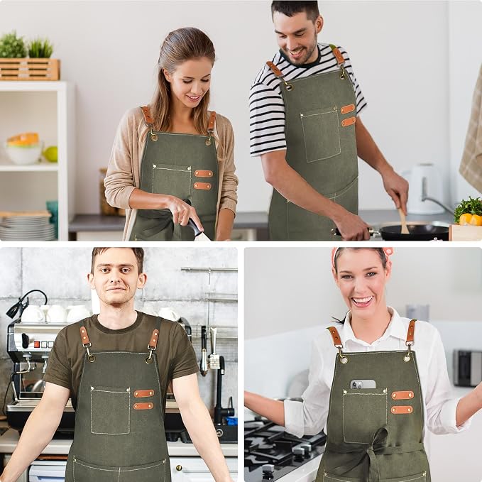 OUNLEN Chef Apron for Men Women Canvas Aprons - Image 6