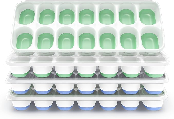ChefAide Ice Cube Tray with Lid, 4 Packs 56 Cubes Durable Stackable Ice Cube by ChefAide