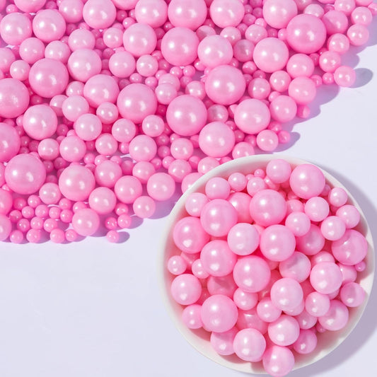 Pink Pearl Sprinkles for Cake Decorating,Edible Sugar Pearls for Baking,Mix Size,Mother's Day Cake Topper,Cupcake Cookie Decorating,Ice Cream Dessert Decorations,Valentines Birthday Christmas Supplies (130g/4.58oz)