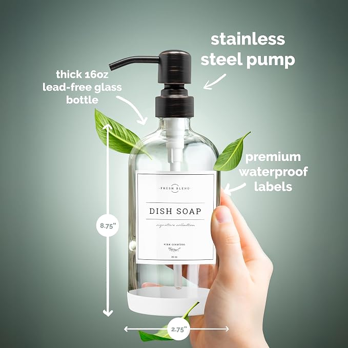 Vine Creations Clear Glass Soap Dispenser, 2 Pack Kitchen Soap Dispenser Set - Image 6