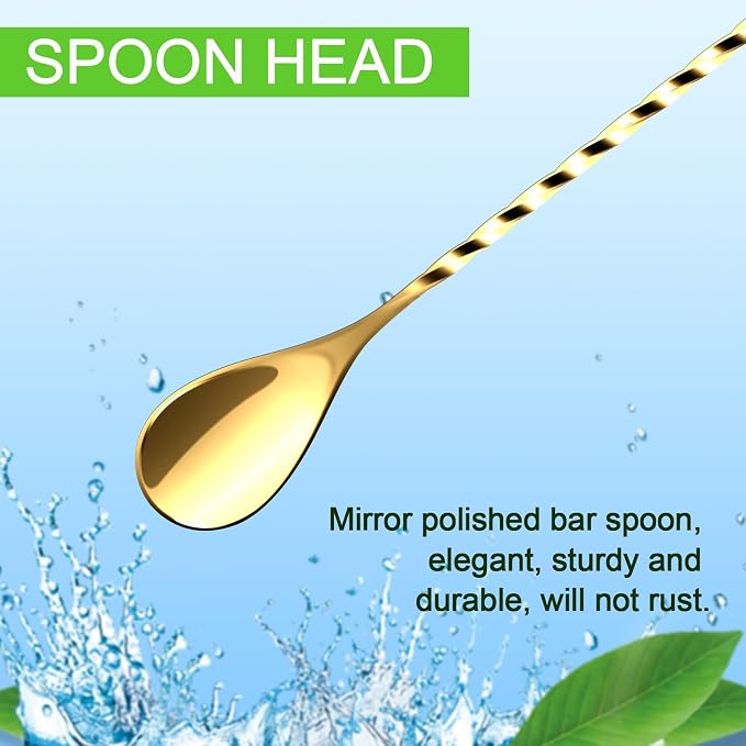 BRIOUT 2 Pcs Bar Spoon, 12 Inches Long Handle Drink Stirrer, Stainless Steel - Image 3