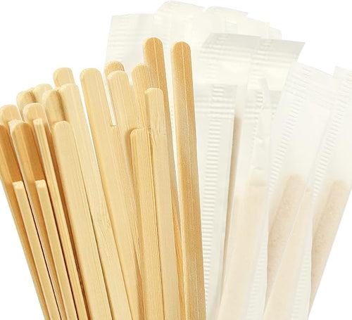 100pcs Bamboo Coffee Stirrers Individually Wrapped, 5.5 Inch Disposable Wood by WANKEYI