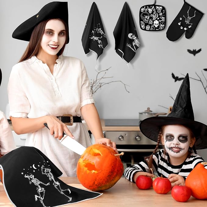 Leinuosen 8 Pcs Skull Kitchen Decor Set Kitchen Towels Gothic Oven Mitts and - Image 4