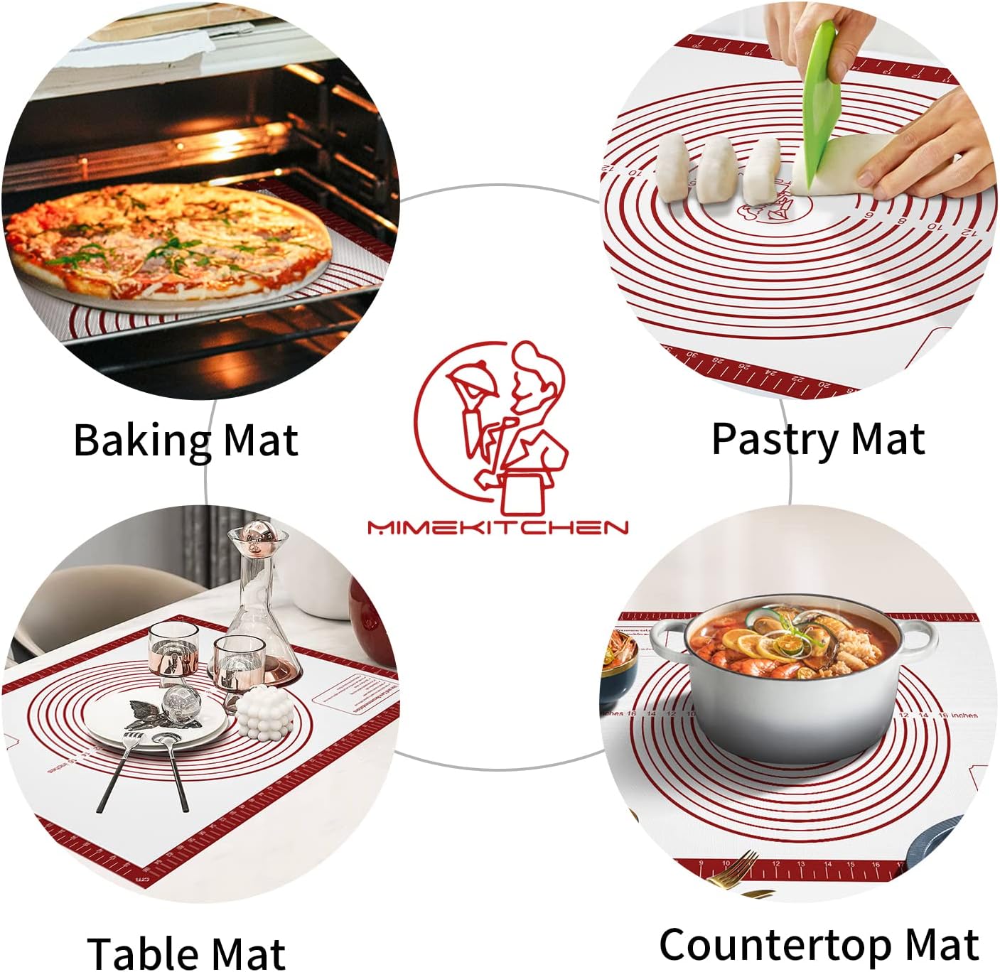 Silicone Baking Pastry Mat, Non Stick Dough Rolling Sheet with Measurement, Nonslip Kitchen Counter Mat, Oven Liner Mat Fondant Dough Kneading Mat for Making Cookies Macarons Bread Pizza