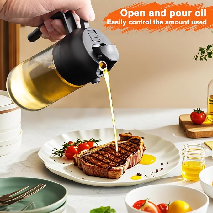 mqnxoi 2 in 1 Glass Oil Sprayer & Dispenser, 16oz/470ml Olive Cooking, Air Fryer - Image 5