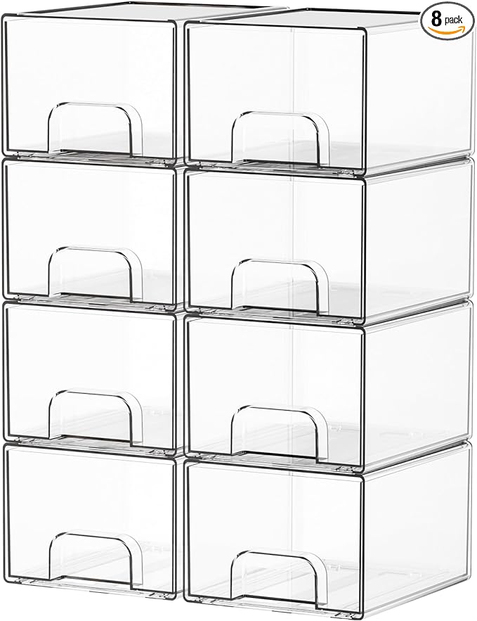 Yieach 8 Pack Small Stackable Storage Bins, Medicine Cabinet Organizer by Yieach