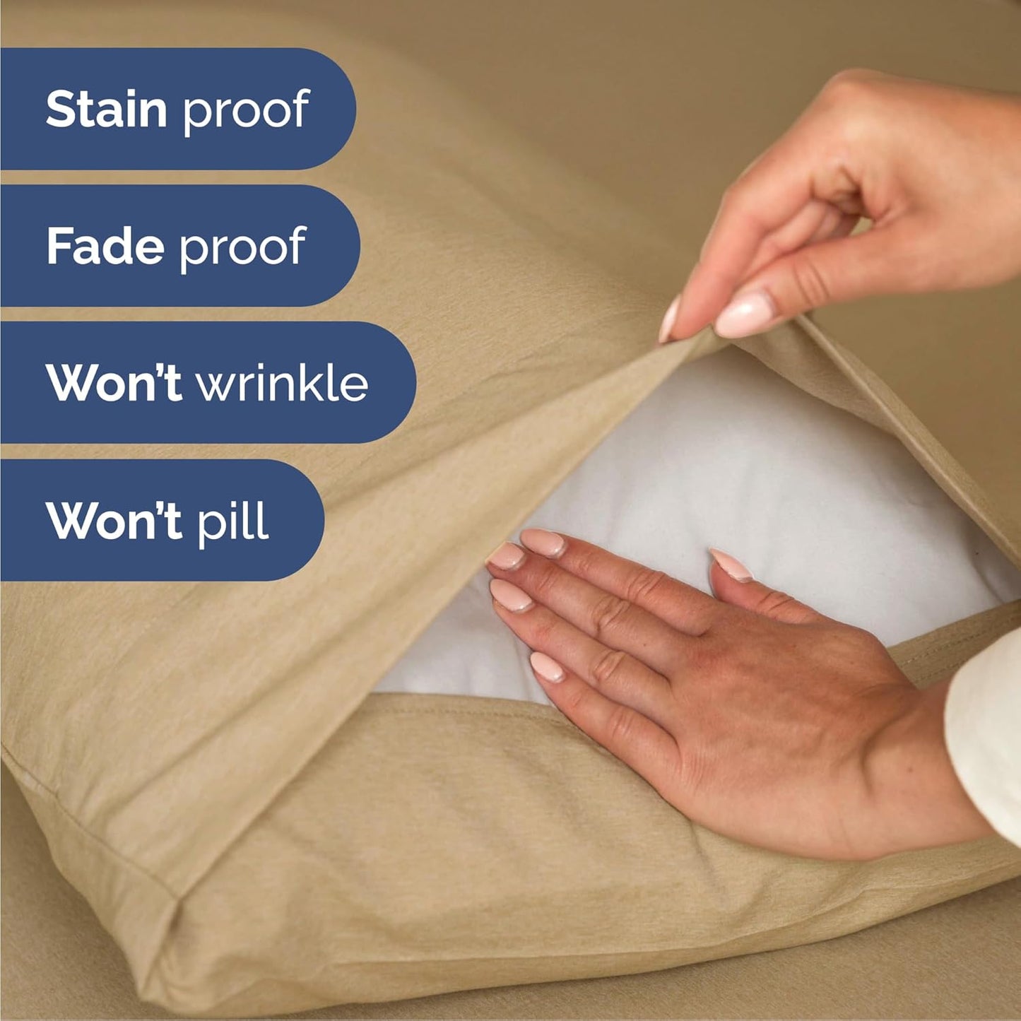 Cal King Size 4 Piece Sheet Set - Comfy Breathable & Cooling Bed Sheets Set - Hotel Luxury Bedding for Women, Men, Kids, Teens, Boys & Girls - Deep Pockets and Wrinkle Free - Tan (Heathered Sheets)