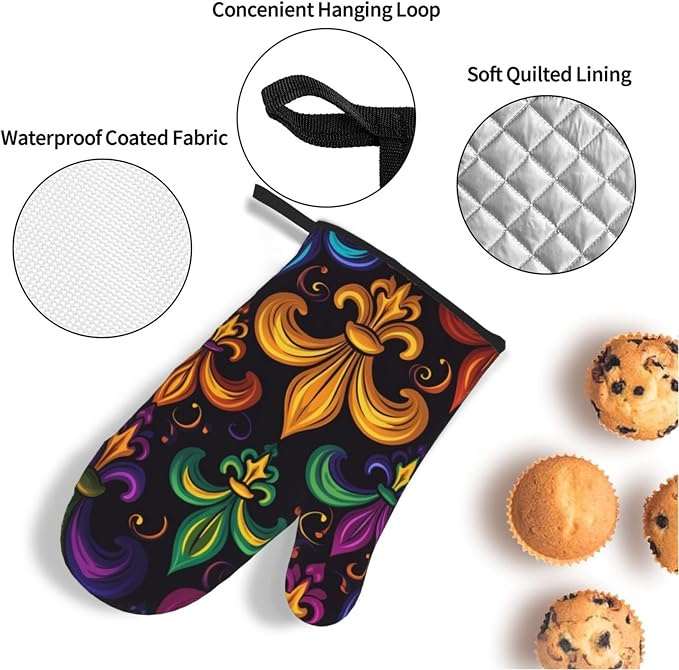 Colorful Fleur De Lis Oven Mitts and Pot Holders Sets Mardi Gras Kitchen Oven - Image 4