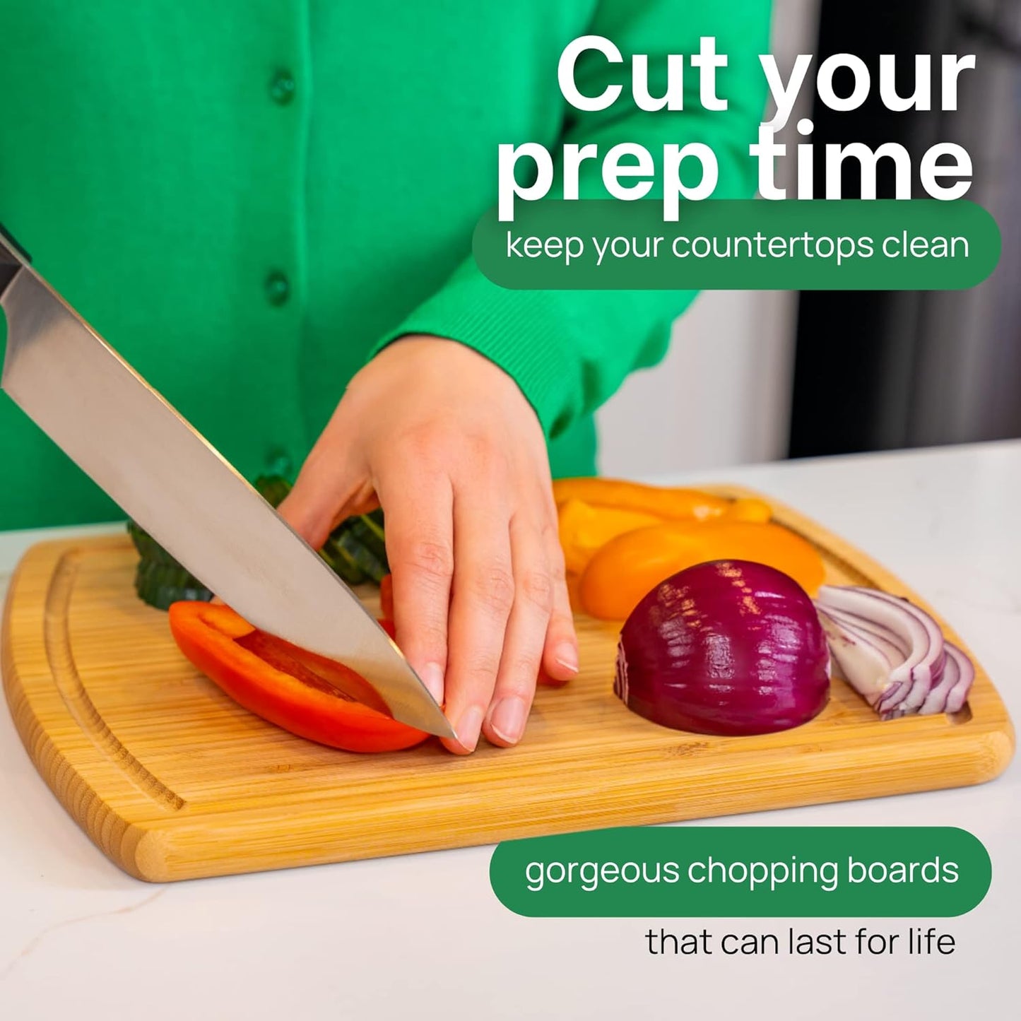 GREENER CHEF 12 Inch Bamboo Cutting Board with Lifetime Replacements - Small Wooden Chopping Board for Kitchen, Butcher Block, Meat, Veggies, and Charcuterie