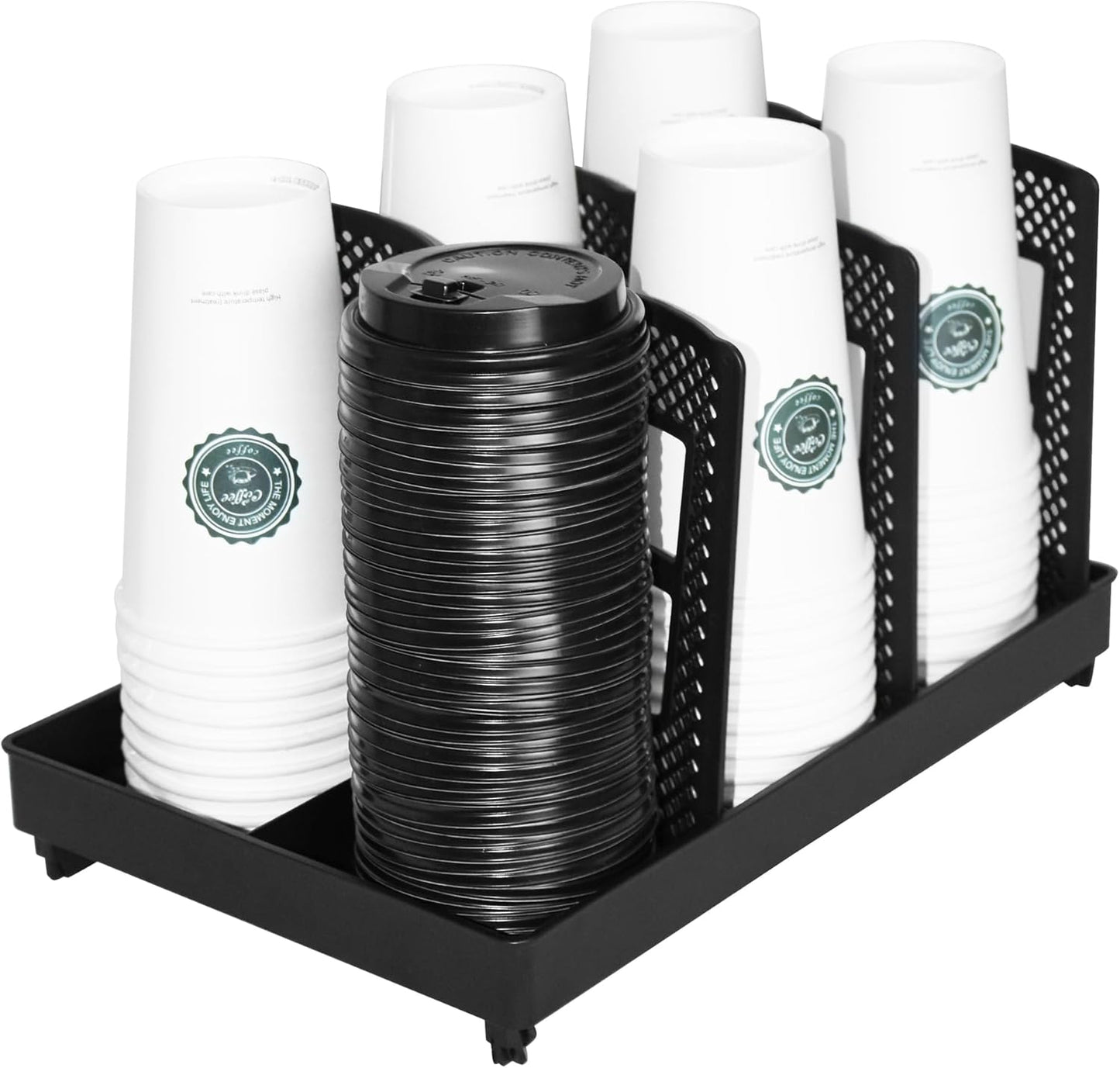 Coffee Cup Holder,Cup and Lid Dispenser with Stand,Disposable Cups Organizer,6 Slots,for Coffee Station,Bar,Office,Home,Restaurant,Breakroom,Countertop