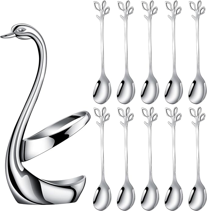 AnSaw Silver Small Coffee Spoon Holder Set, Swan Base by AnSaw