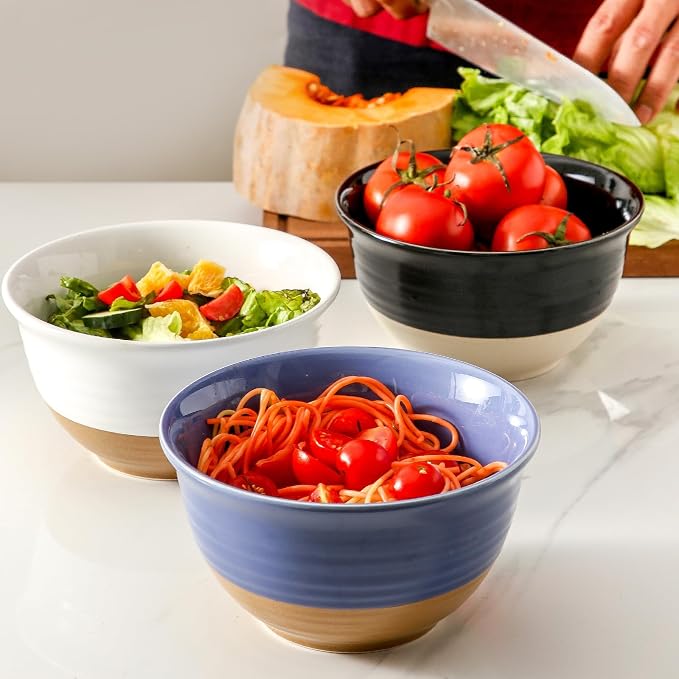HASENSE Large Ceramic Soup Bowls Set of 4, 40 Oz 7 Inch White & Terracotta - Image 6