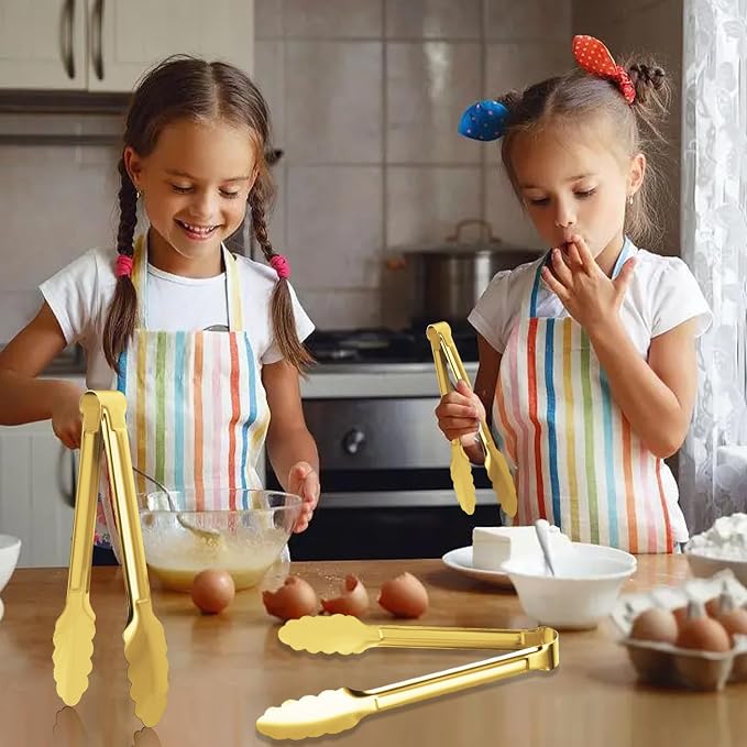 4 Pack Gold Serving Tongs XEVOM Buffet Tongs Serving Utensils Salad Tongs - Image 6