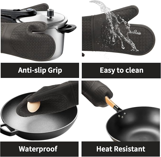 Hovico Silicone Oven Mitts, Heat Resistant 500F Kitchen Mitts 2PCS, 11.6" - Image 4