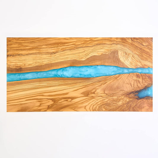 Italian Olive Wood luxury Cheese board with Resin, Charcuterie board, Chopping and Cutting Board for Meat Vegetable & Fruit, Wooden Epoxy Serving Board (Blue And White Gradient)
