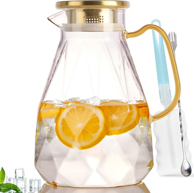 Yirilan Glass Pitcher, 2.2 Liter Water Pitcher by Yirilan