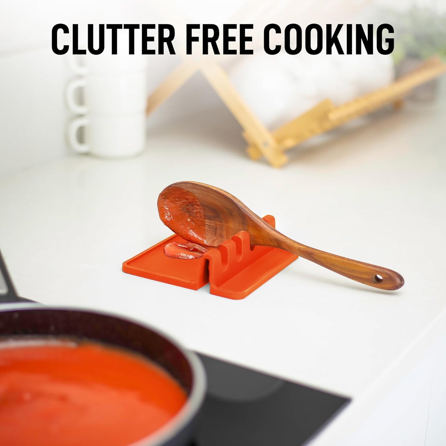 Zulay Kitchen Silicone Utensil Rest with Drip Pad for Multiple Utensils - BPA-Free, Heat-Resistant Spoon Rest & Spoon Holder for Stove Top - Kitchen Utensil Holder for Ladles & Tongs - Orange