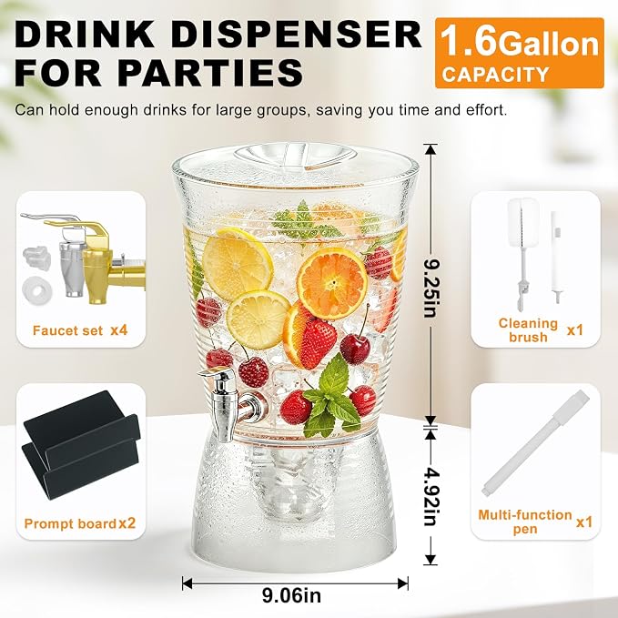 1.6 Gallon Drink Dispenser for Parties, 2 Pack Plastic Beverage Container - Image 2