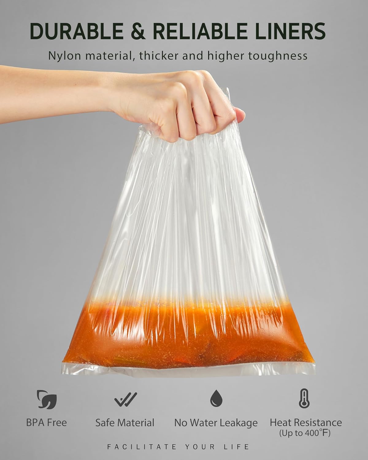 Syntus Slow Cooker Liners, 20 Count Cooking Bags Large Size Disposable Pot Liners Plastic Bags, Fit 3QT to 8QT for Slow Cooker Cooking Trays, 13"x 21", 20 Liners