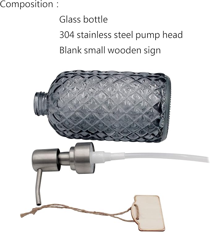 16 oz Diamond Pattern Glass Soap Dispenser, Kitchen and Bathroom Refillable - Image 4